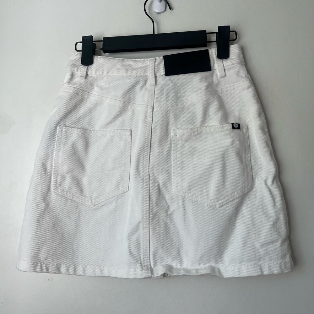 Lazy Oaf White Denim Button Front Mini Skirt Uk 6… - image 4
